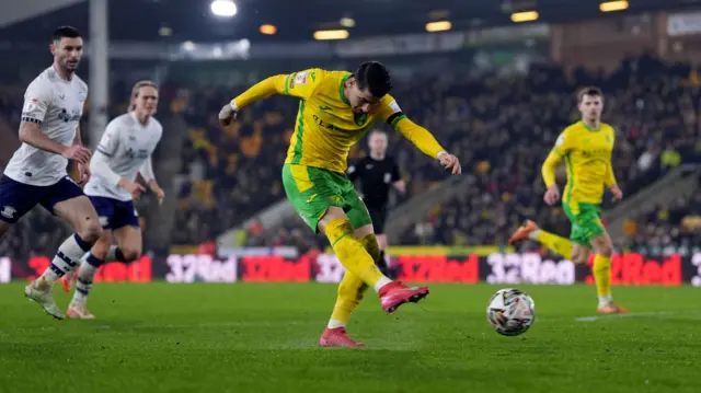 Norwich's Borjan Sainz has an attempt at goal