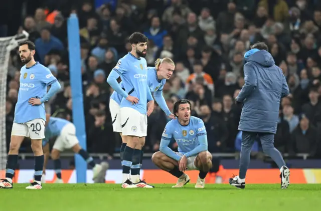 Grealish stands on his haunches as a physio comes on to treat him