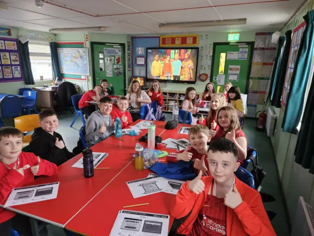 A photograph of pupils from Millburn Primary School watching the Live Lesson for Safer Internet Day