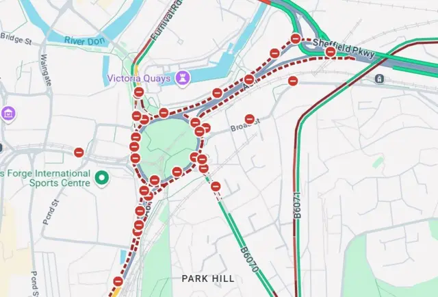 Map showing road closures