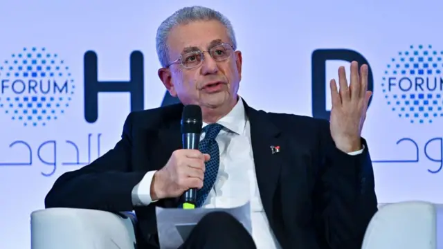 Mustafa Barghouti, Secretary General of the Palestinian National Initiative, speaks during the Doha Forum 2024 at Sheraton Grand Doha Resort & Convention Hotel ahead of the 22nd edition of the Doha Forum in Doha, Qatar, on December 8, 20204