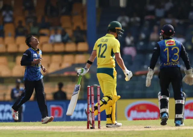 Sri Lanka celebrate Nathan Ellis wicket