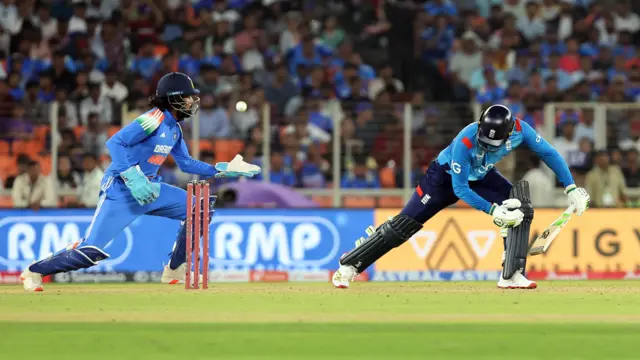 India's KL Rahul before taking the catch to dismiss England's Tom Banton, off the bowling of Kuldeep Yadav