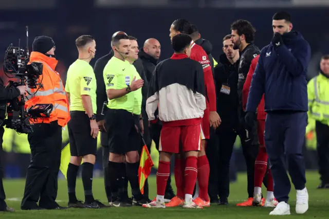 Liverpool players complain to the ref at full time