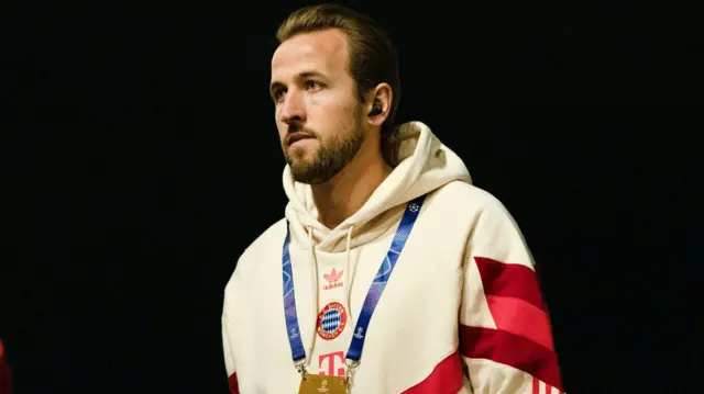 Bayern's Harry Kane arrives ahead of the UEFA Champions League 2024/25 League Knockout Play-off first leg match between Celtic and FC Bayern Munich