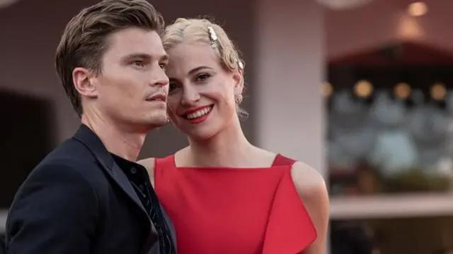 Oliver Cheshire and Pixie Lott are photographed at the Venice International Film Festival in 2022