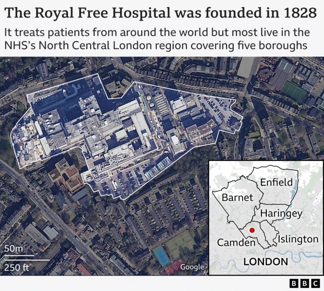 Map showing Royal Free