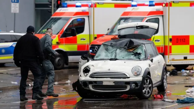 Crashed car at scene of incident