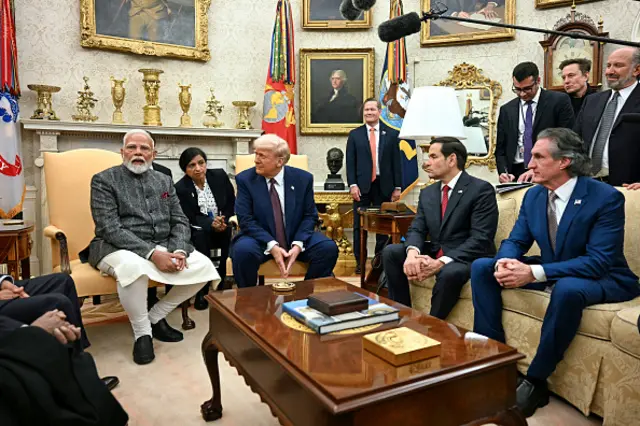 Members of Trump's cabinet join the meeting with Modi