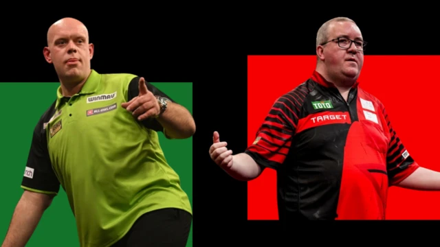 A graphic of Michael van Gerwen and Stephen Bunting