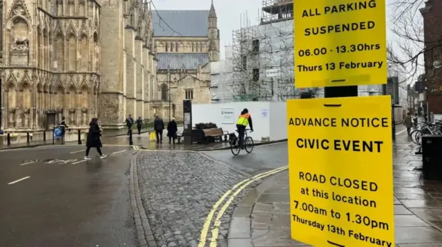 Parking suspended signs near York Minster