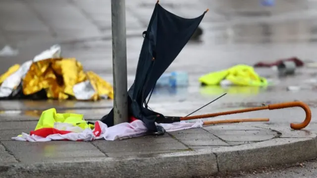 A damaged umbrella at the scene of the suspected attack in Munich