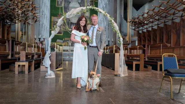 Gemma and Andrew Standen with their bulldog Honey