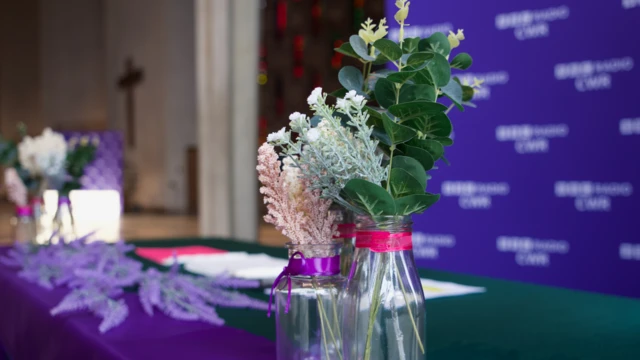 Vases of flowers on a table