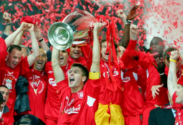 Steven Gerrard lifts the Champions Trophy