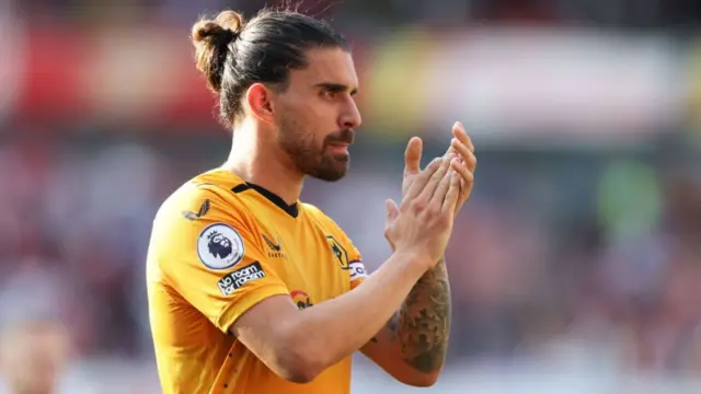 Ruben Neves of Wolverhampton Wanderers shows appreciation to the fans