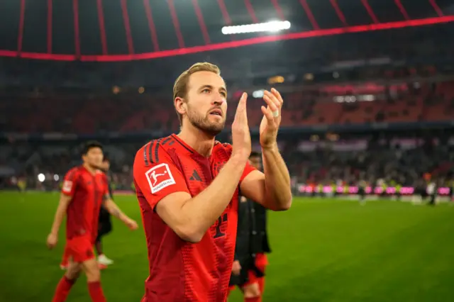 Harry Kane clapping the Bayern Munich fans