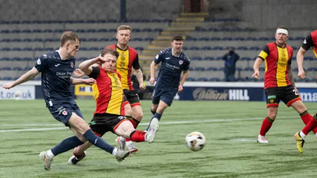 Finlay Pollock scores for Raith Rovers against Partick Thistle