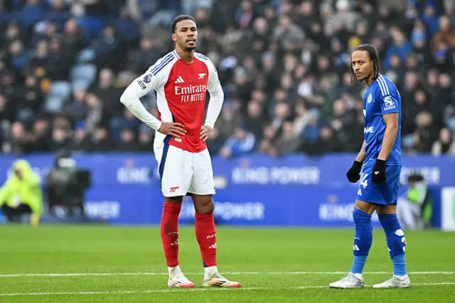 Gabriel of Arsenal looks on