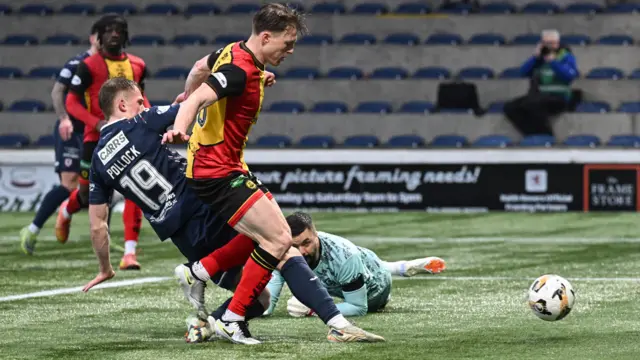 Finlay Pollock scores for Raith Rovers against Partick Thistle