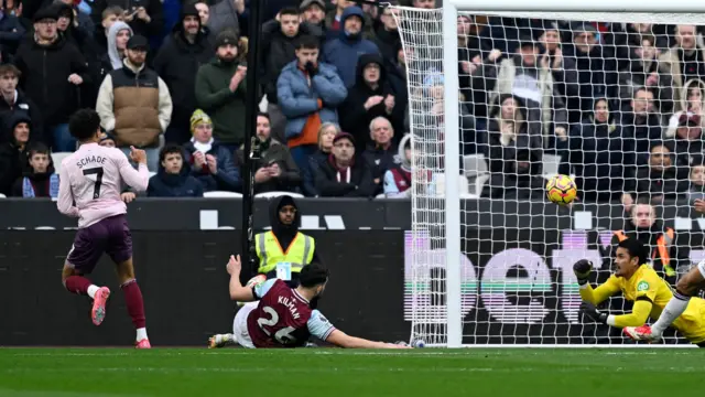 Brentford's Kevin Schade scores their first goal