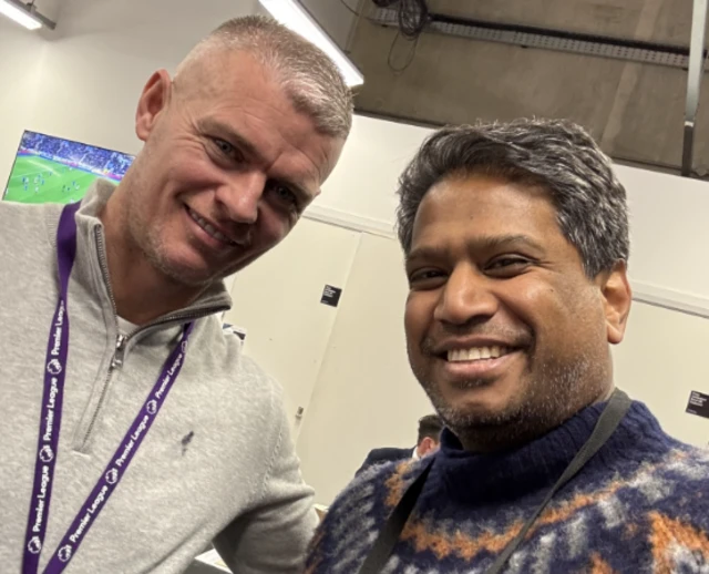 Ex-professional footballer Paul Konchesky alongside BBC's Gavin Ramjaun