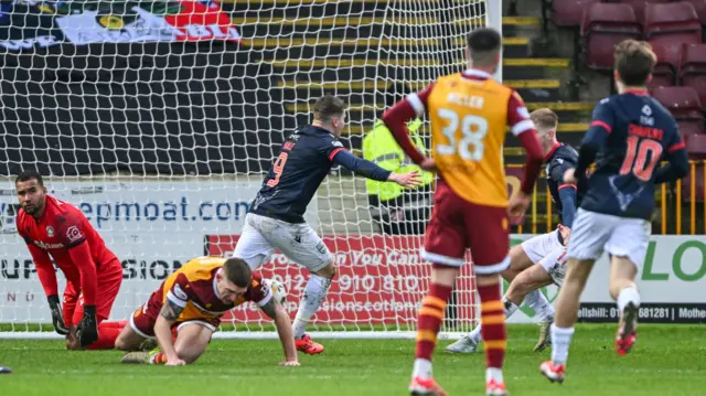 Ronan Hale celebrates after scoring for Ross County against Motherwell