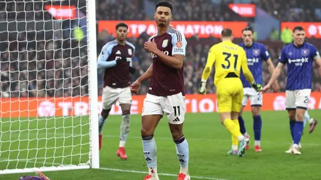 Ollie Watkins of Aston Villa looks on