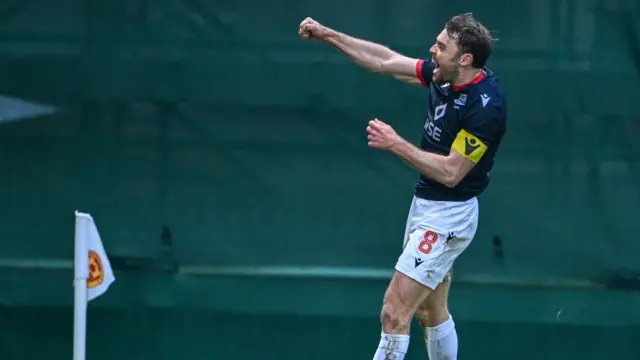 Connor Randall celebrates after scoring for Ross County against Motherwell