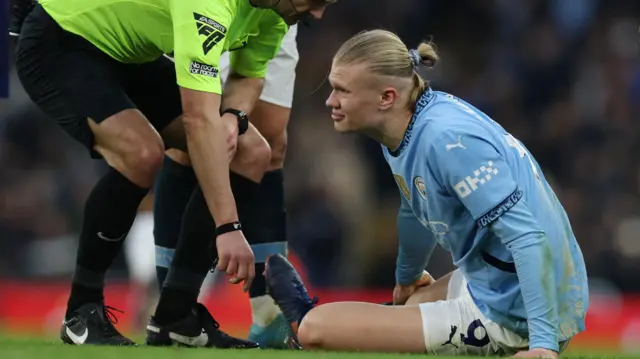 Manchester City's Erling Haaland reacts