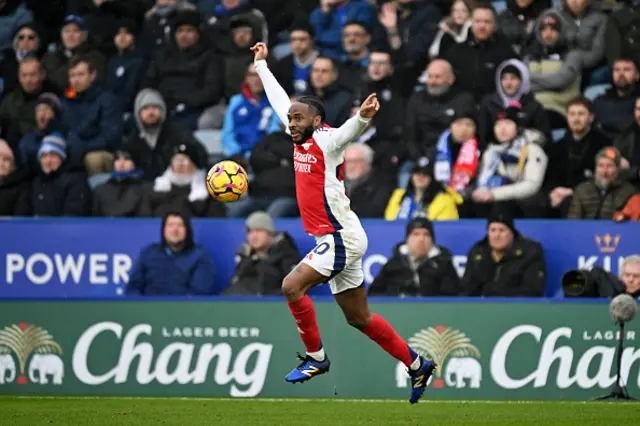 Raheem Sterling of Arsenal controls the ball