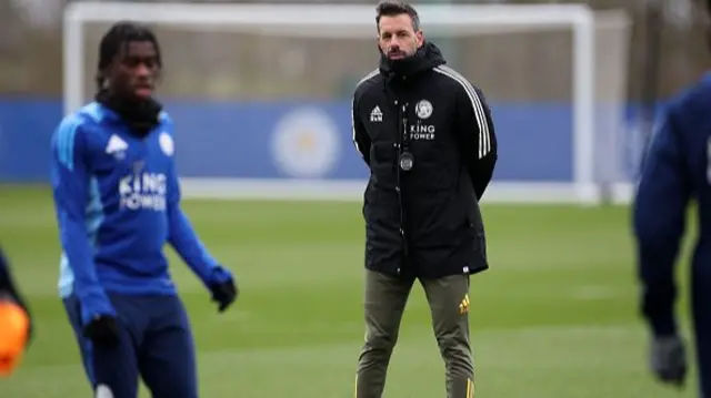 Leicester City Manager Ruud van Nistelrooy looks on