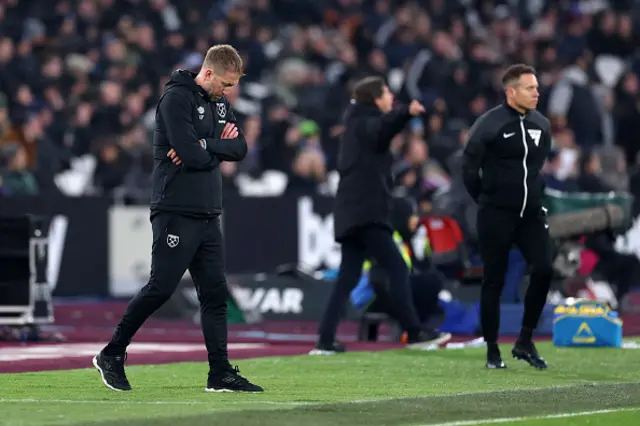 Graham Potter, Head Coach of West Ham United, reacts