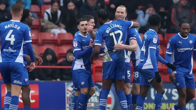 Chesterfield celebrate their goal at Walsall