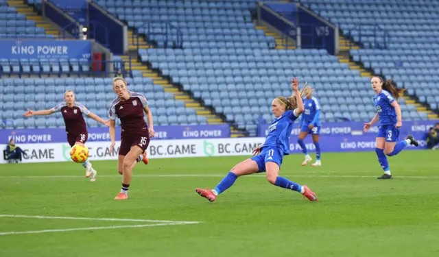 Janice Cayman of Leicester City scores her team's first goal.