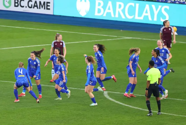 Julie Thibaud of Leicester City celebrates scoring her team's third goal.