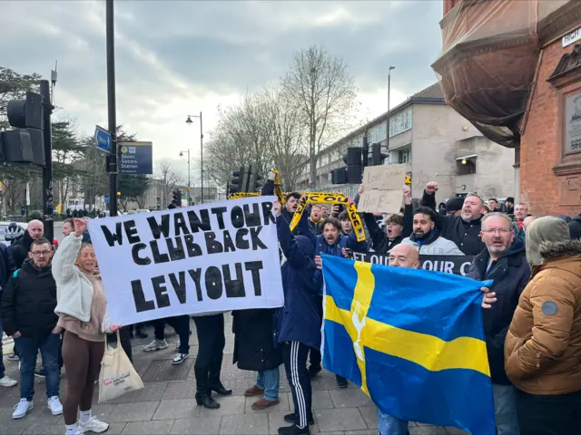 Pre-match anti-ownership protests from a group of Tottenham fans