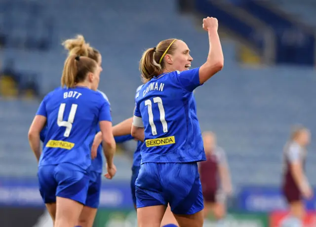 Janice Cayman of Leicester City Women celebrates.