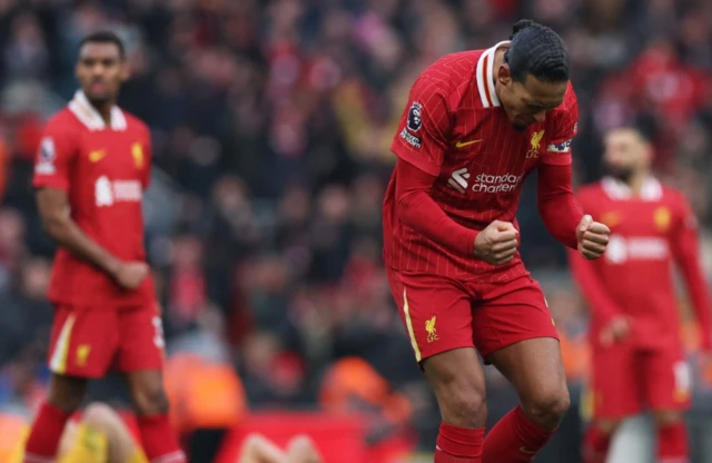 Liverpool's Virgil van Dijk celebrates