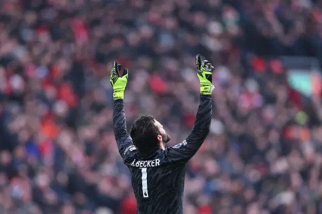 Alisson Becker of Liverpool celebrates