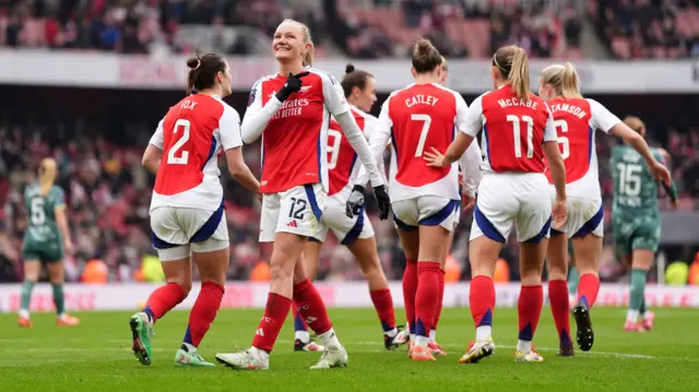 Arsenal's Frida Maanum celebrates scoring their side's third goal