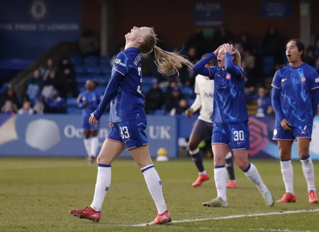 Chelsea's Agnes Beever-Jones reacts after missing a chance.