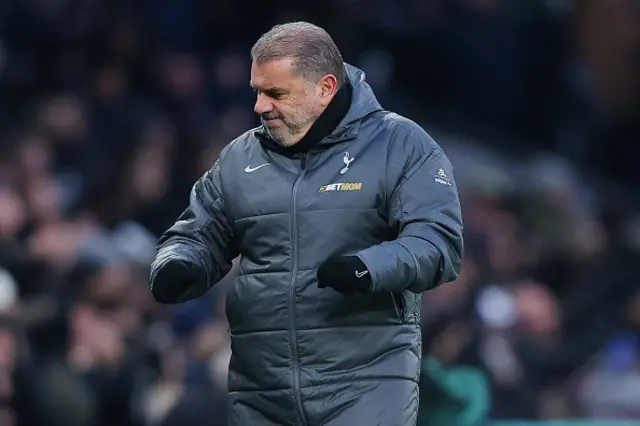 Ange Postecoglou, manager of Tottenham Hotspur, celebrates