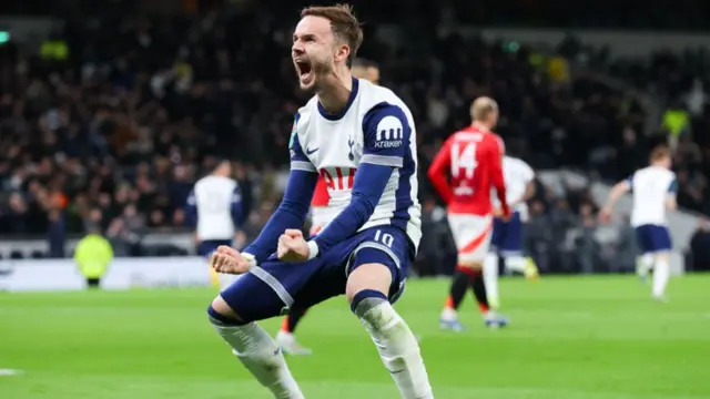 James Maddison celebrates against Manchester United