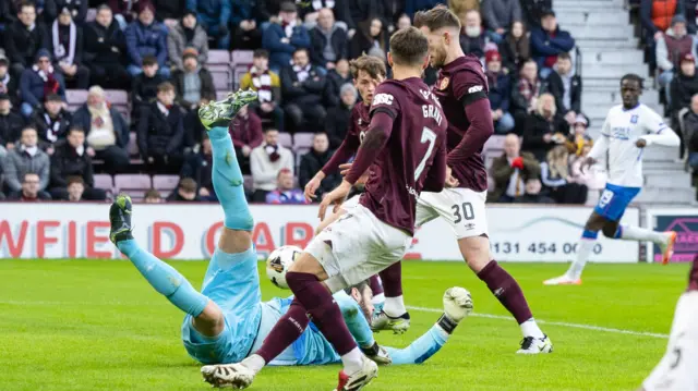 Hearts' Jamie McCart scores an own goal to give Rangers the lead