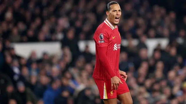 Virgil van Dijk of Liverpool reacts