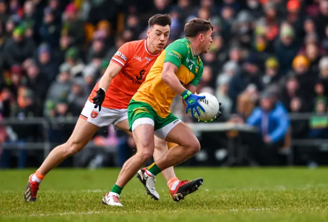 Donegal's Peadar Mogan and Armagh's Tomás McCormack