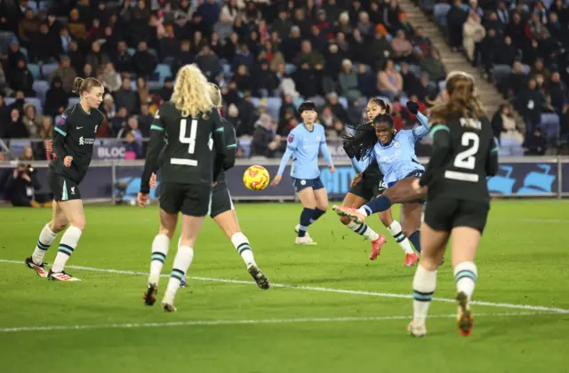 Khadija Shaw of Manchester City scores her team's second goal.