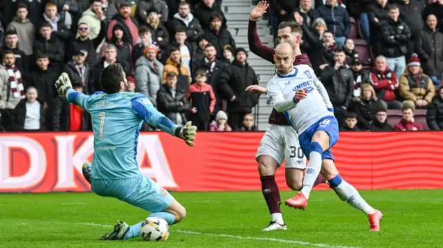 Vaclav Cerny scores for Rangers against Hearts