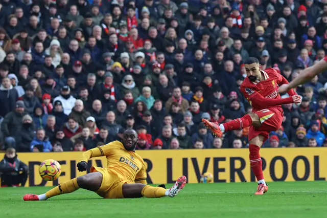 Mohamed Salah (R) scores but sees it disallowed for offside